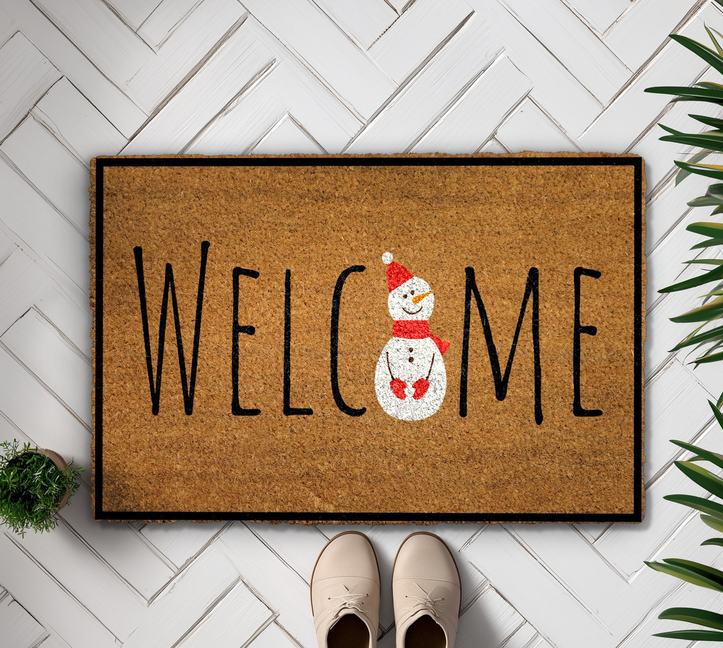 Winter Welcome with Snowman Doormat: Festive Holiday Front Porch Decor