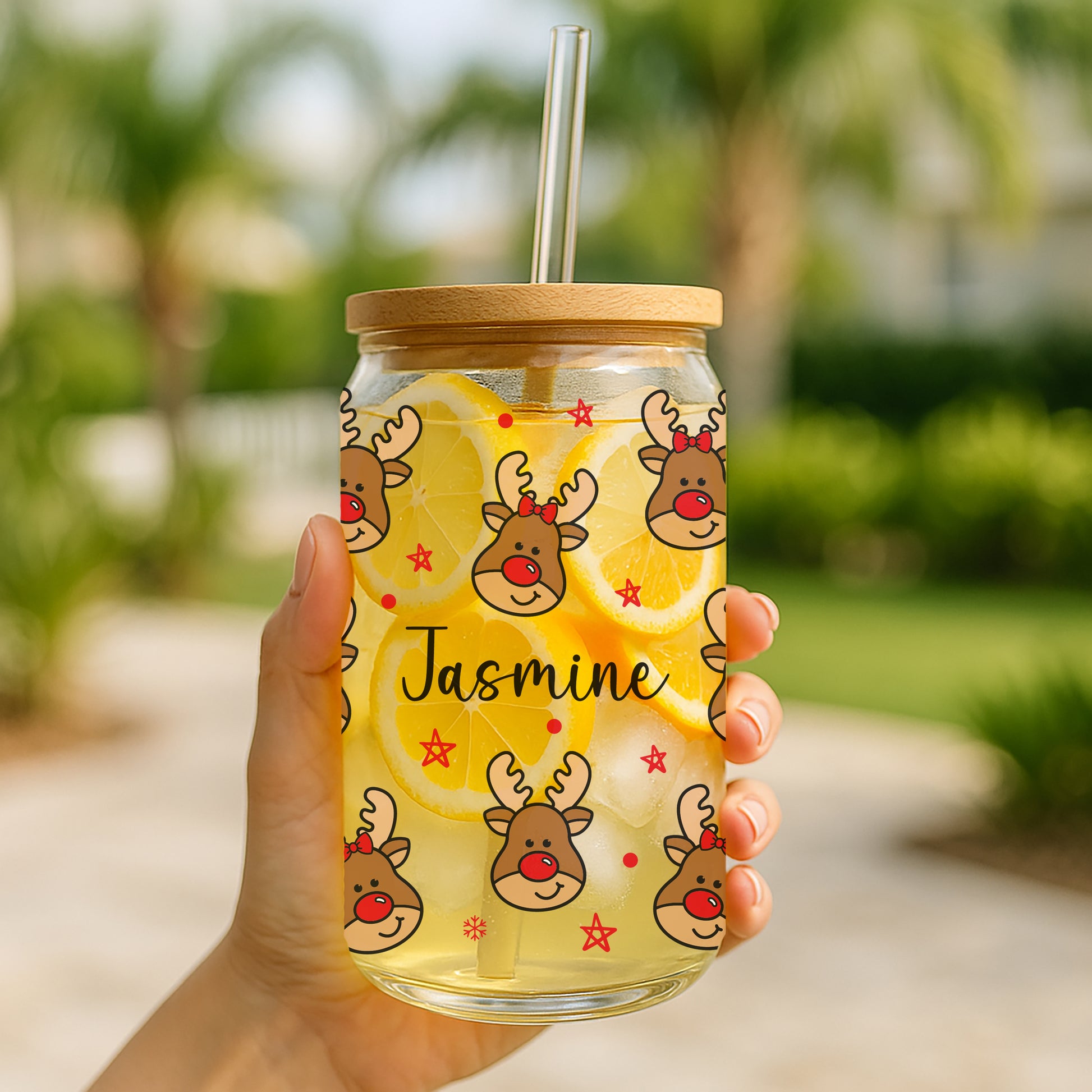 Personalized Reindeer Can Glass: Festive Holiday Drinkware, Christmas Gift