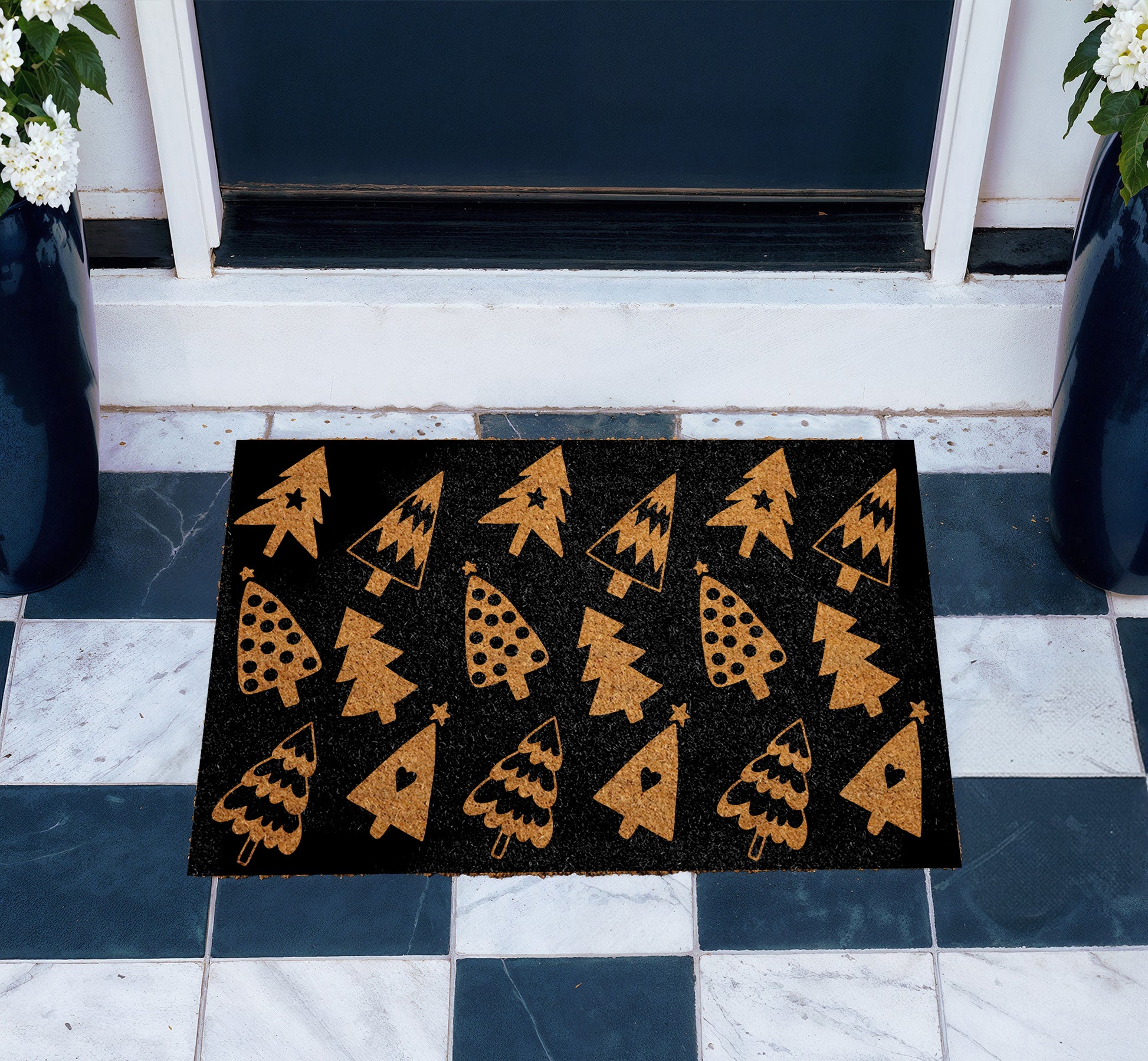 Rustic Christmas Tree Doormat, Minimalist Winter Housewarming Mat, Farmhouse Decor