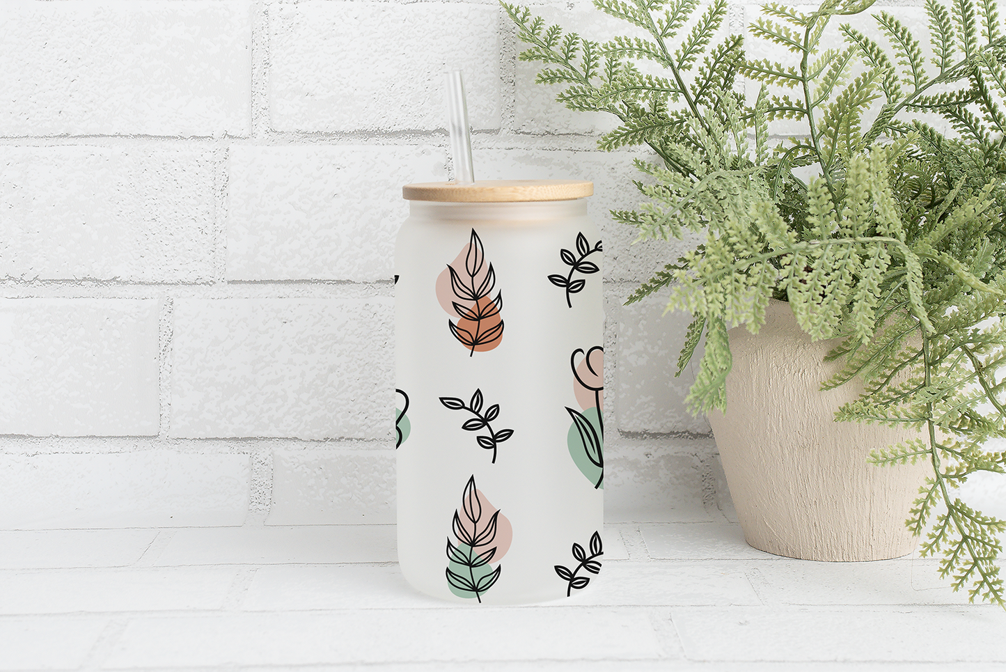 Modern Abstract Clear Glass Cup, Boho Line Art Lemonade Cup