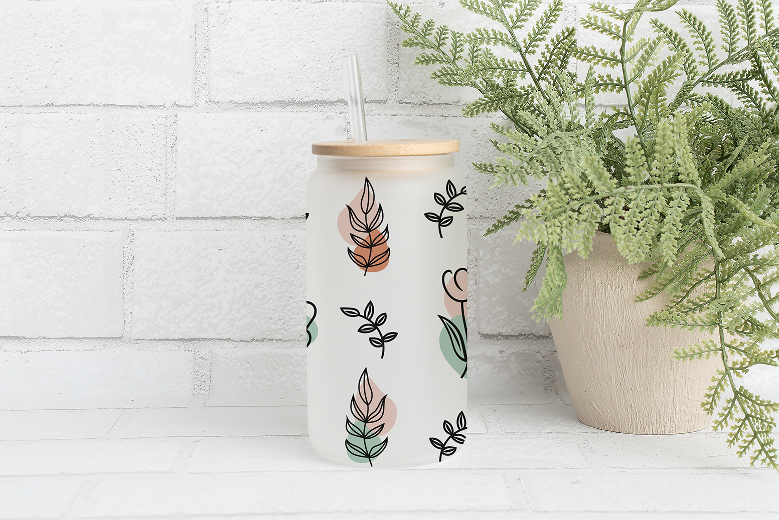 Modern Abstract Clear Glass Cup, Boho Line Art Lemonade Cup