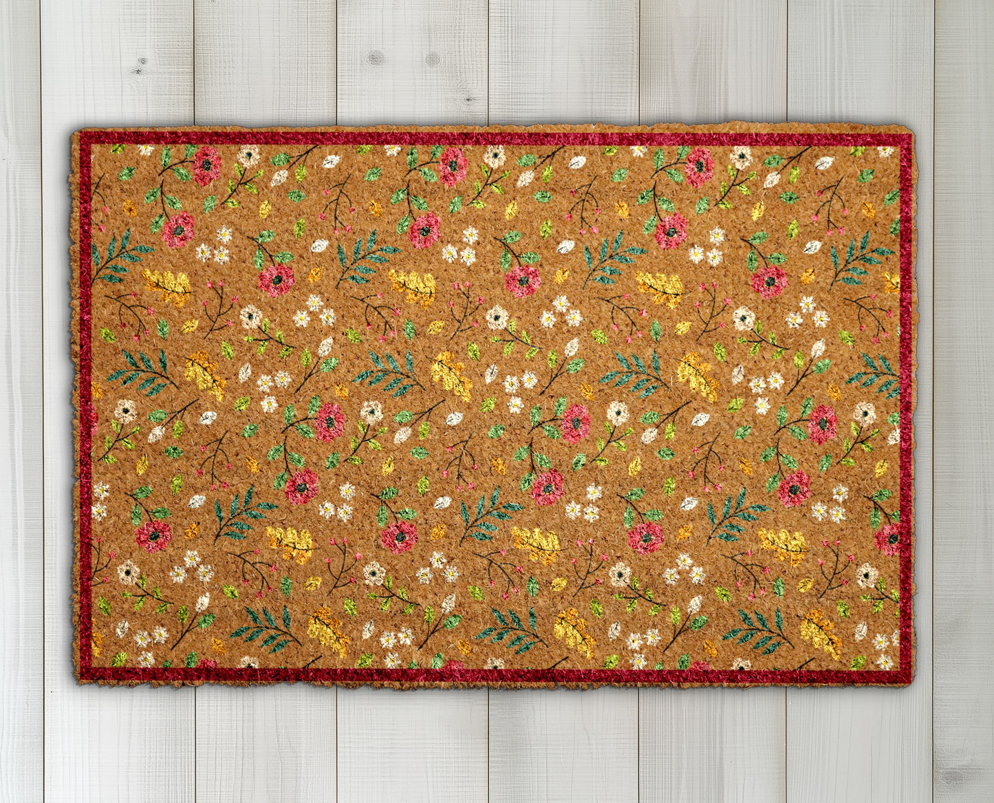 Charming Floral Welcome Mat, Colorful Boho Front Porch Doormat.