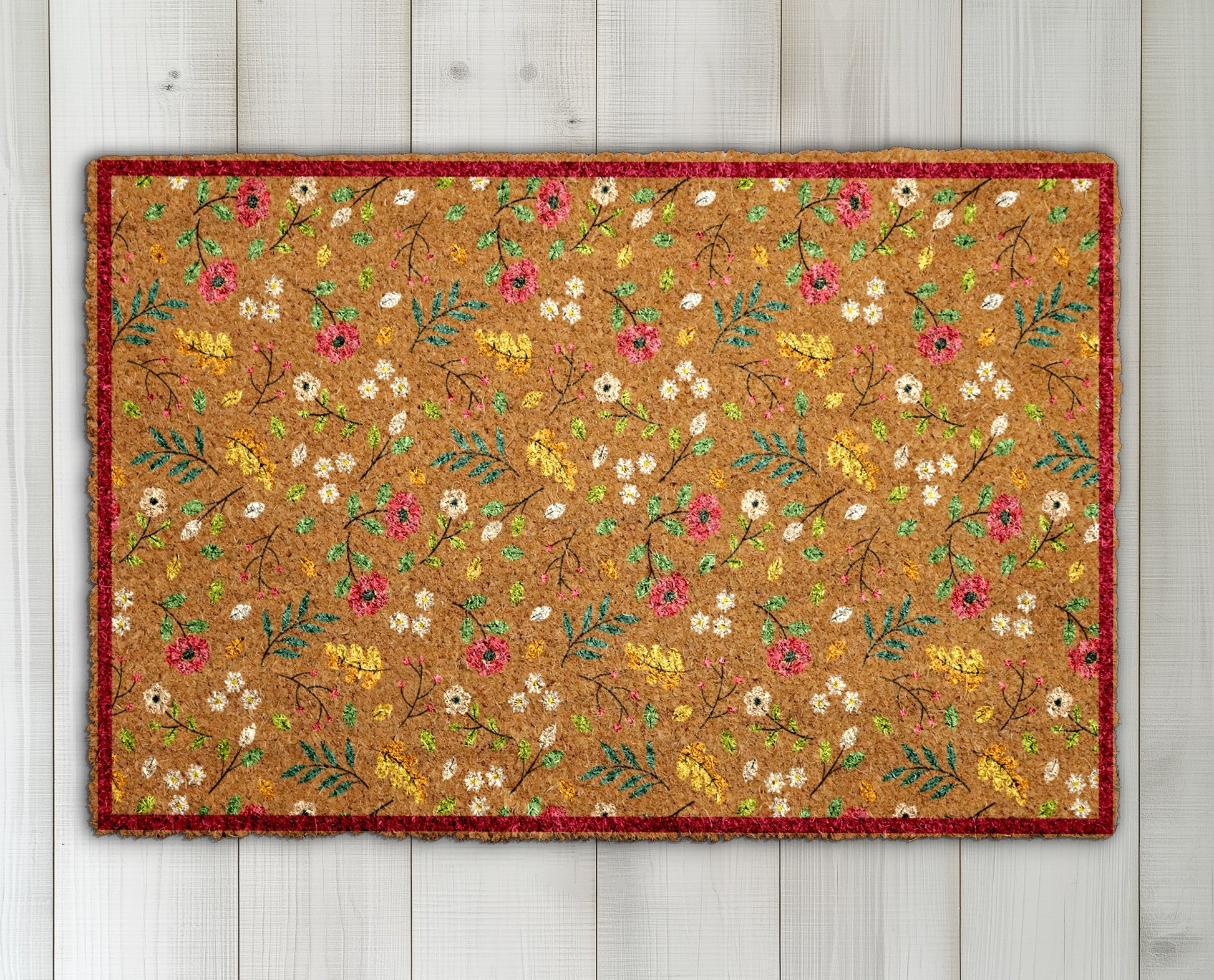Charming Floral Welcome Mat, Colorful Boho Front Porch Doormat.