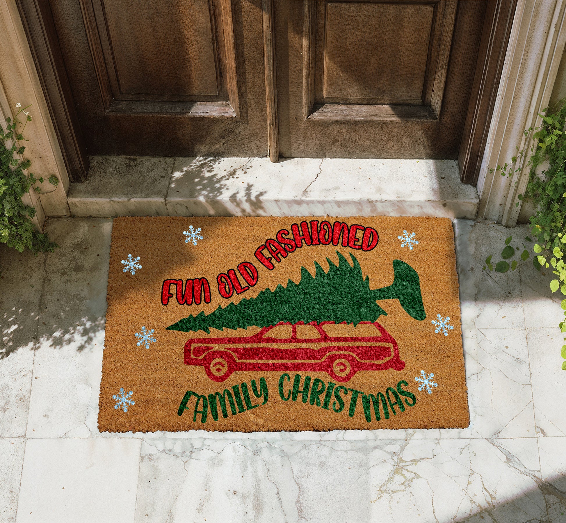Rustic Christmas Doormat, Festive Welcome Mat for Cozy Holiday Decor
