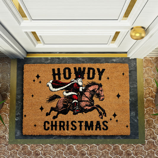Cowboy Santa Welcome Mat, Festive Xmas Doormat for Western Home
