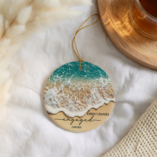 Custom Beach Design Fiancé/Fiancée Ceramic Engagement Gift, Coastal Souvenir