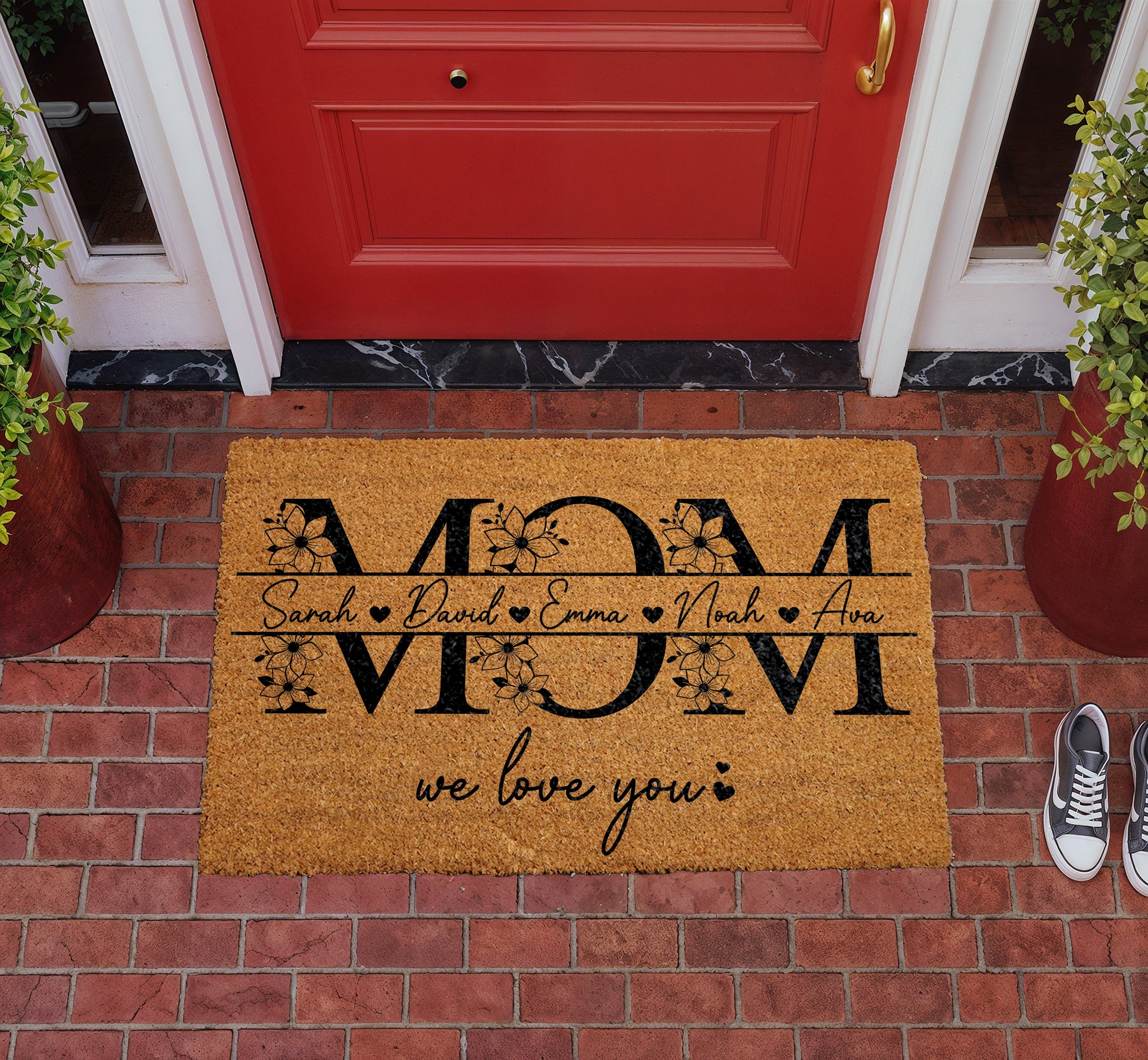 Floral Mom Doormat, Custom Kids' Names Welcome Mat, Mother's Day Gift