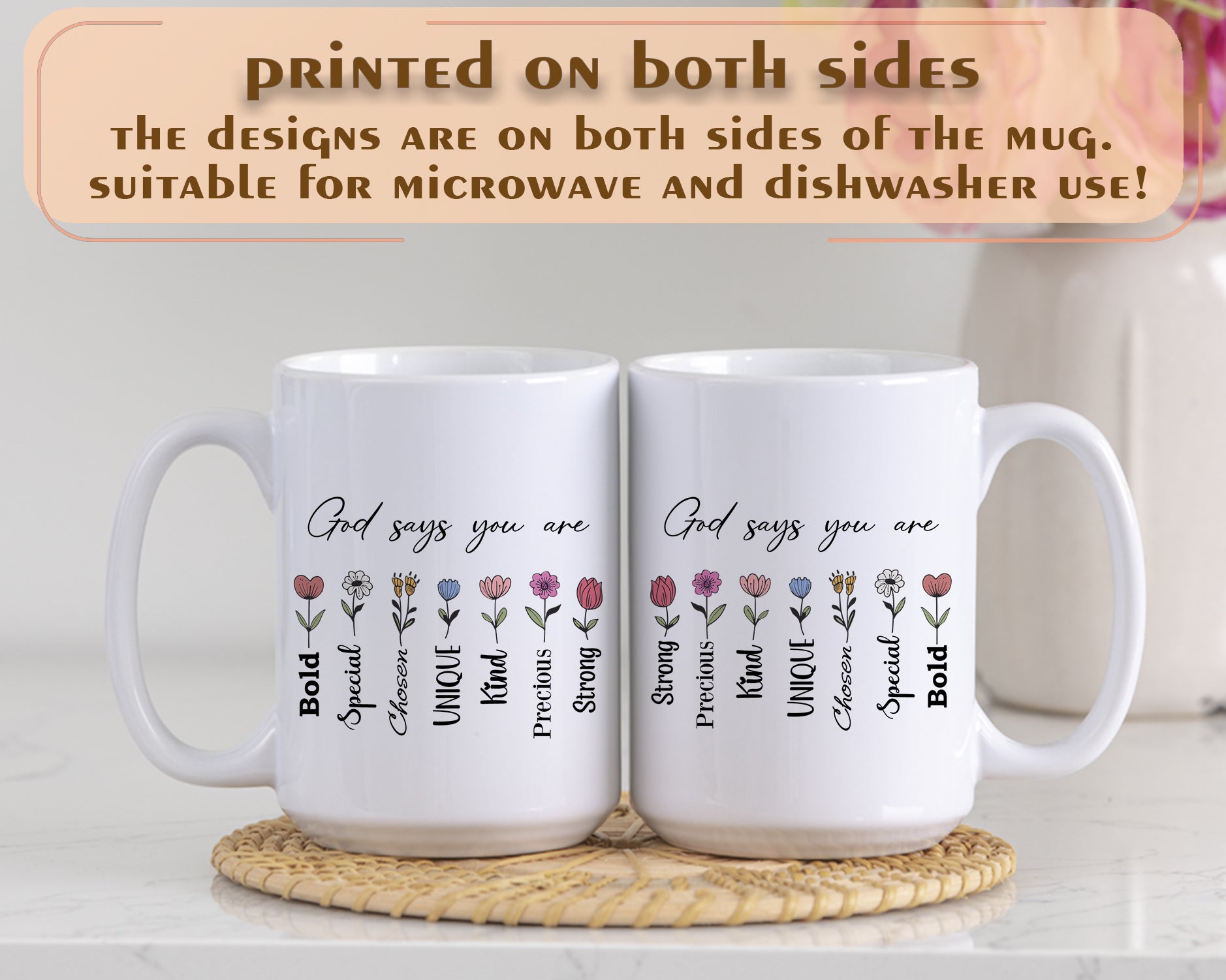Inspirational Christian Faith Mug, Motivational Tea Cup, Cute Floral Pottery