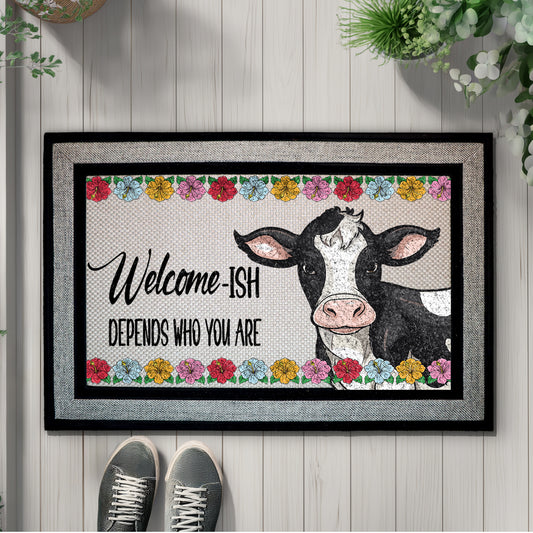 Floral Cow Funny Doormat, Sarcastic Farmhouse Entry Rug, New Home Gift