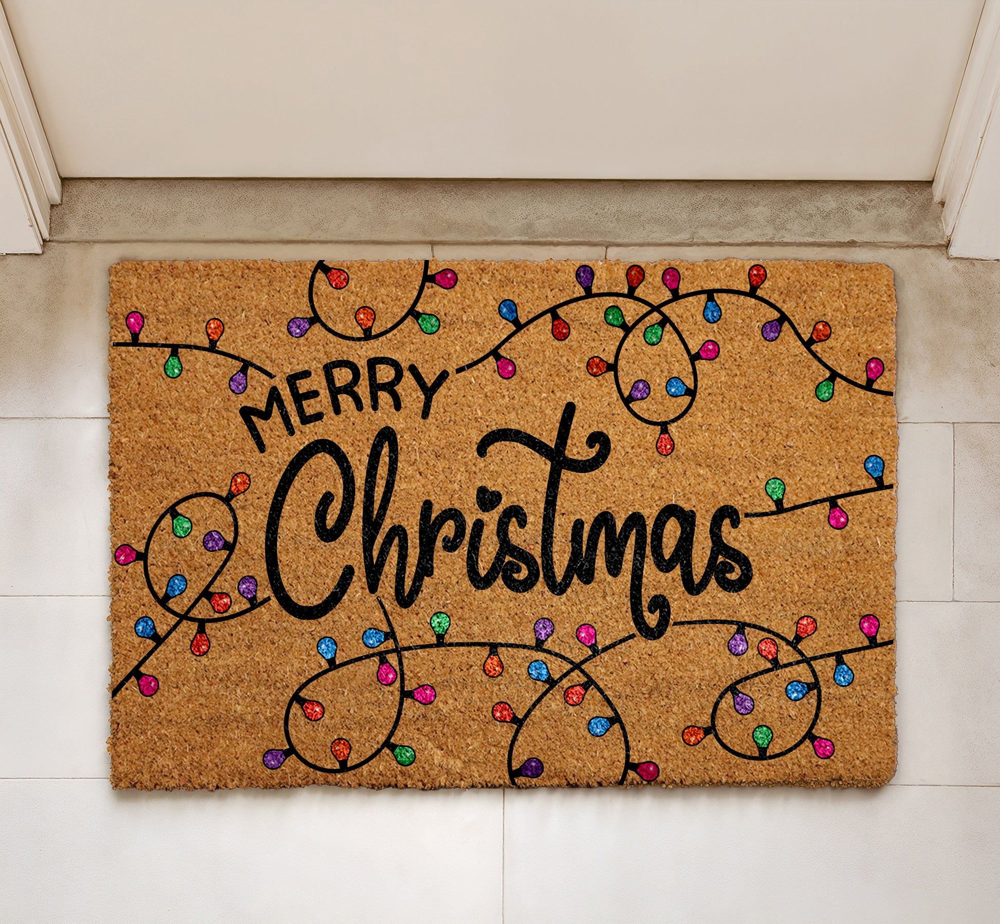 String Lights Festive Gift, Merry Christmas Welcome Mat, Colorful Doormat