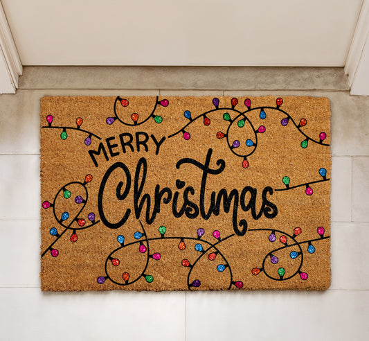 String Lights Festive Gift, Merry Christmas Welcome Mat, Colorful Doormat