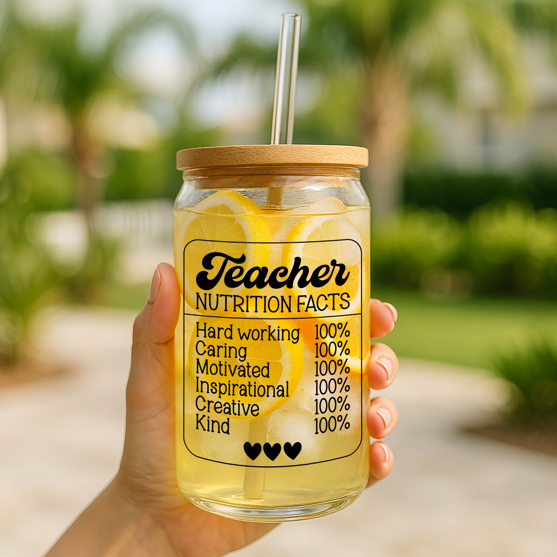 Teacher Nutrition Facts Theme Glass Tumbler, Inspirational Gift Cup