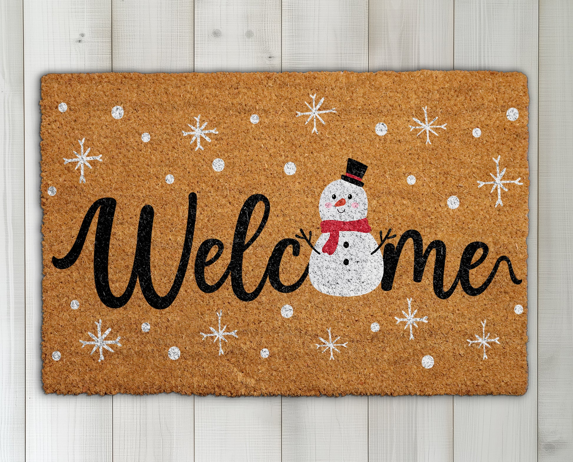 Snowman Welcome Mat, Winter Snowflake Rug, Christmas Housewarming Decor