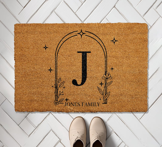 Personalized Initial & Last Name Welcome Mat, Modern & Elegant Decor