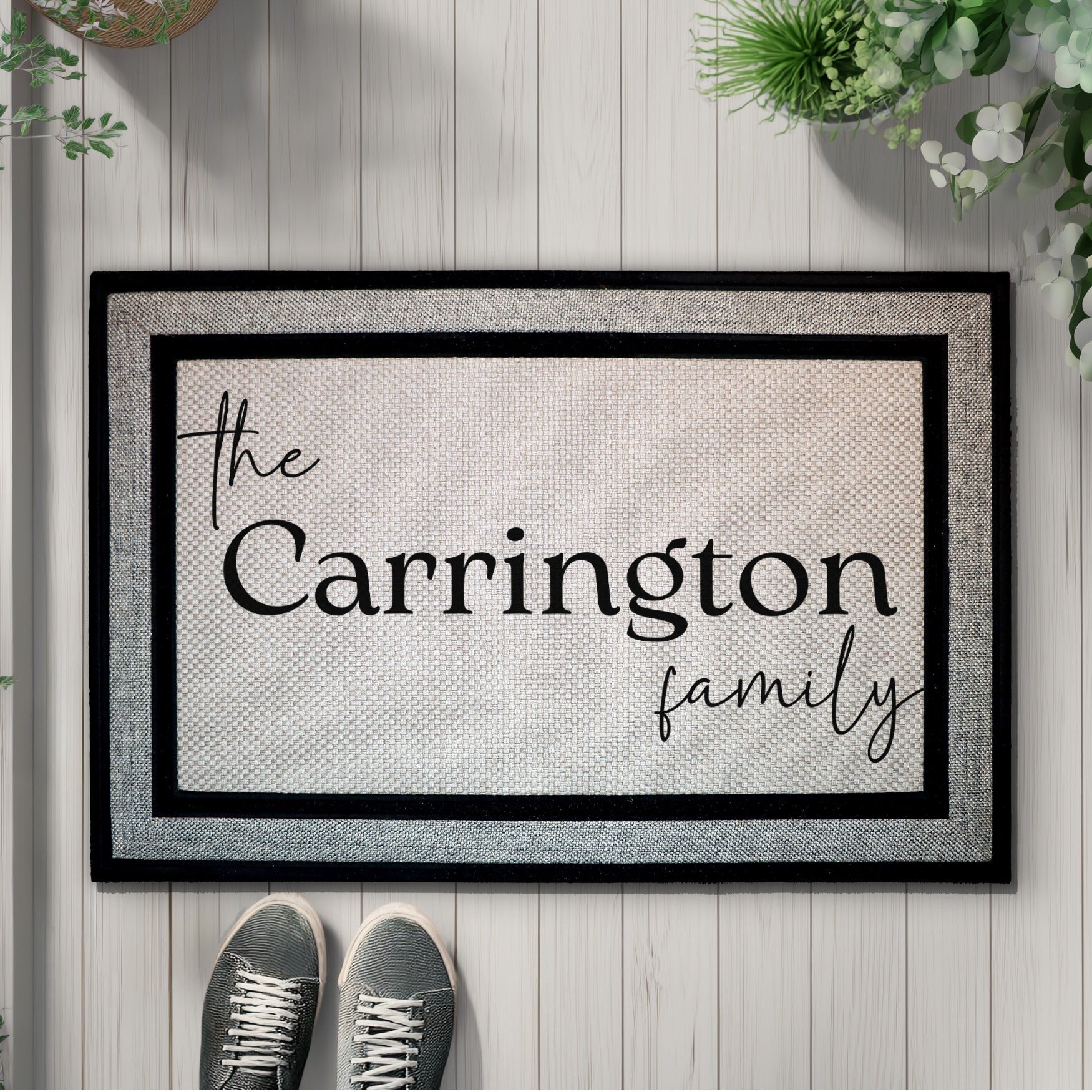 Personalized Family Name Doormat, Modern Housewarming Front Porch Decor
