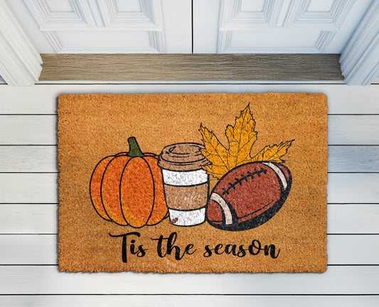 Festive Fall Welcome Mat: Tis The Season Pumpkin Coffee Vibes