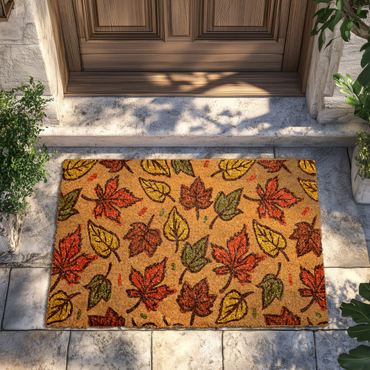 Cute Fall Welcome Mat: Autumn Leaves Doormat for Thanksgiving Decor
