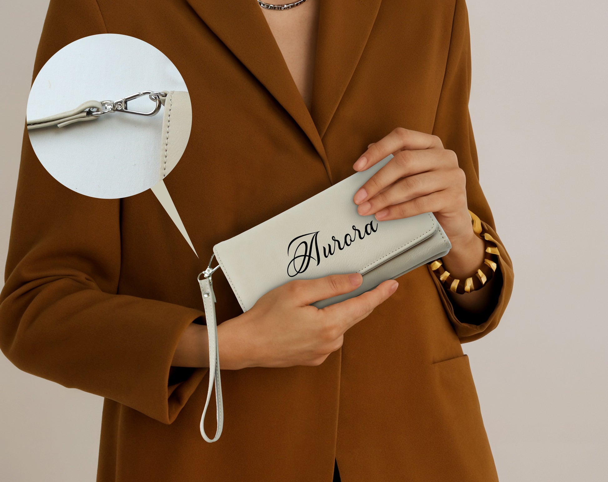 Custom Vegan Leather Clutch, Personalized Bridesmaid Gift, Elegant Women's Wallet