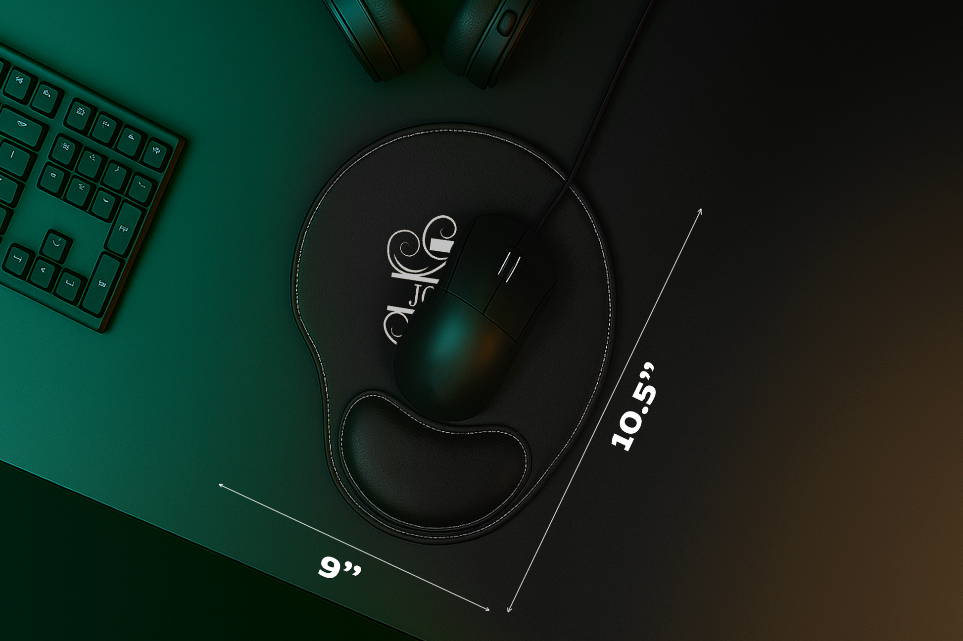 Laser Engraved Custom Name Leather Mouse Pad, Ergonomic Floral Design