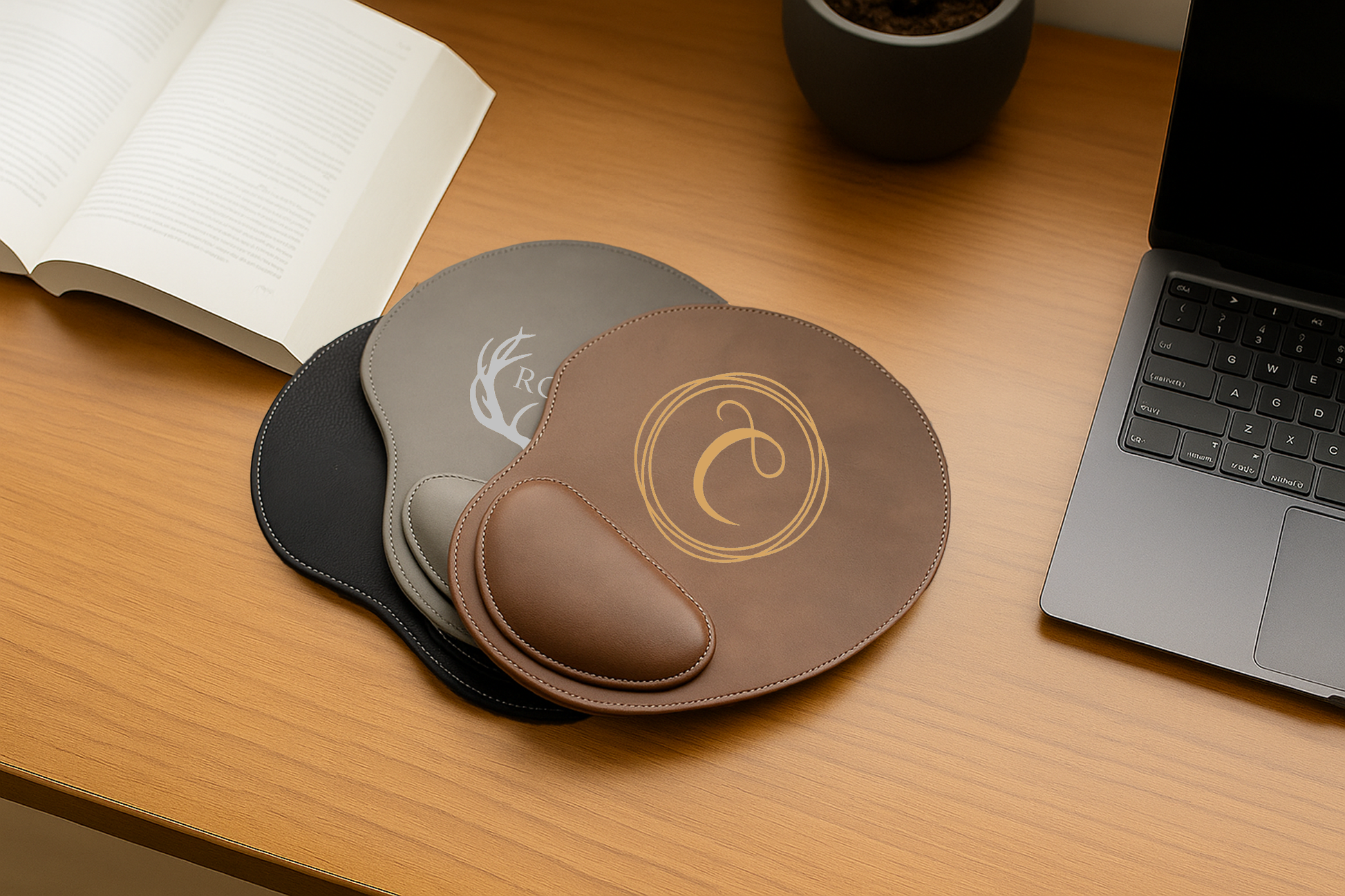 Ergonomic Vegan Leather Mousepad with Custom Engraving and Wrist Support