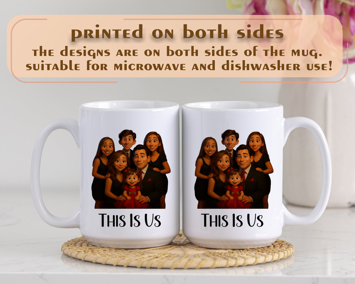 Personalized Cartoon Family Photo Mug, Ideal Gift for Mom, Dad