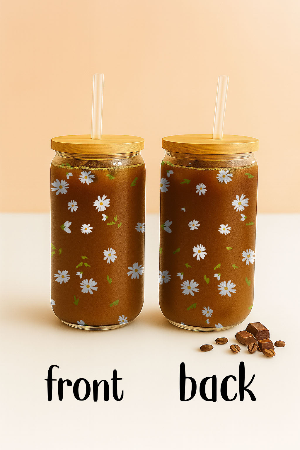 Floral Glass Tumbler, Eco-Friendly Bamboo Lid Cup, Nature Lover Gift