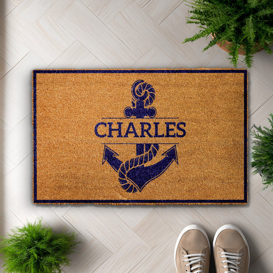 Custom Anchor Doormat, Personalized Nautical Welcome Mat, Coastal Home Decor