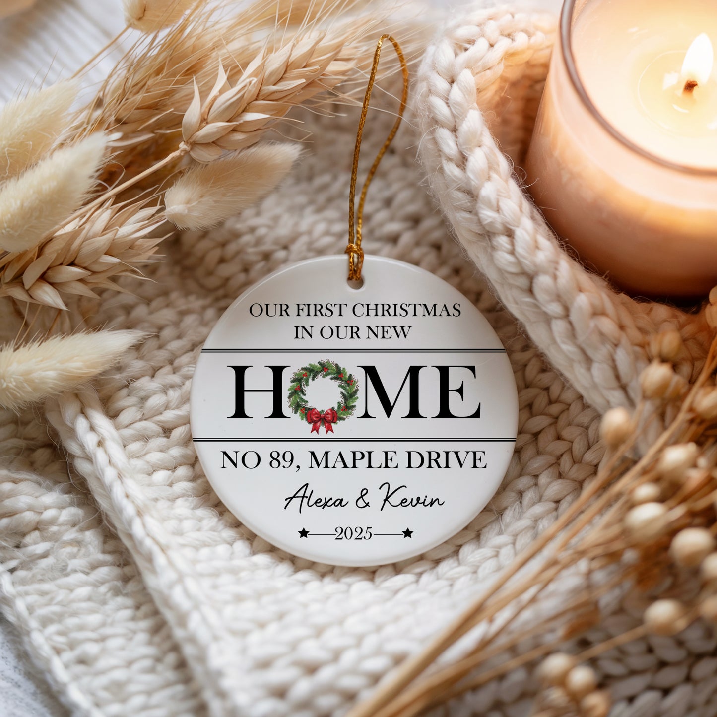 Personalized Ceramic Ornament, Cozy Home Aesthetic, First Christmas Decor