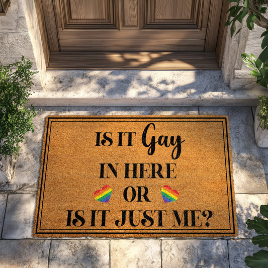 Rainbow Heart Doormat, LGBTQ Pride Welcome Mat, Funny Housewarming Gift