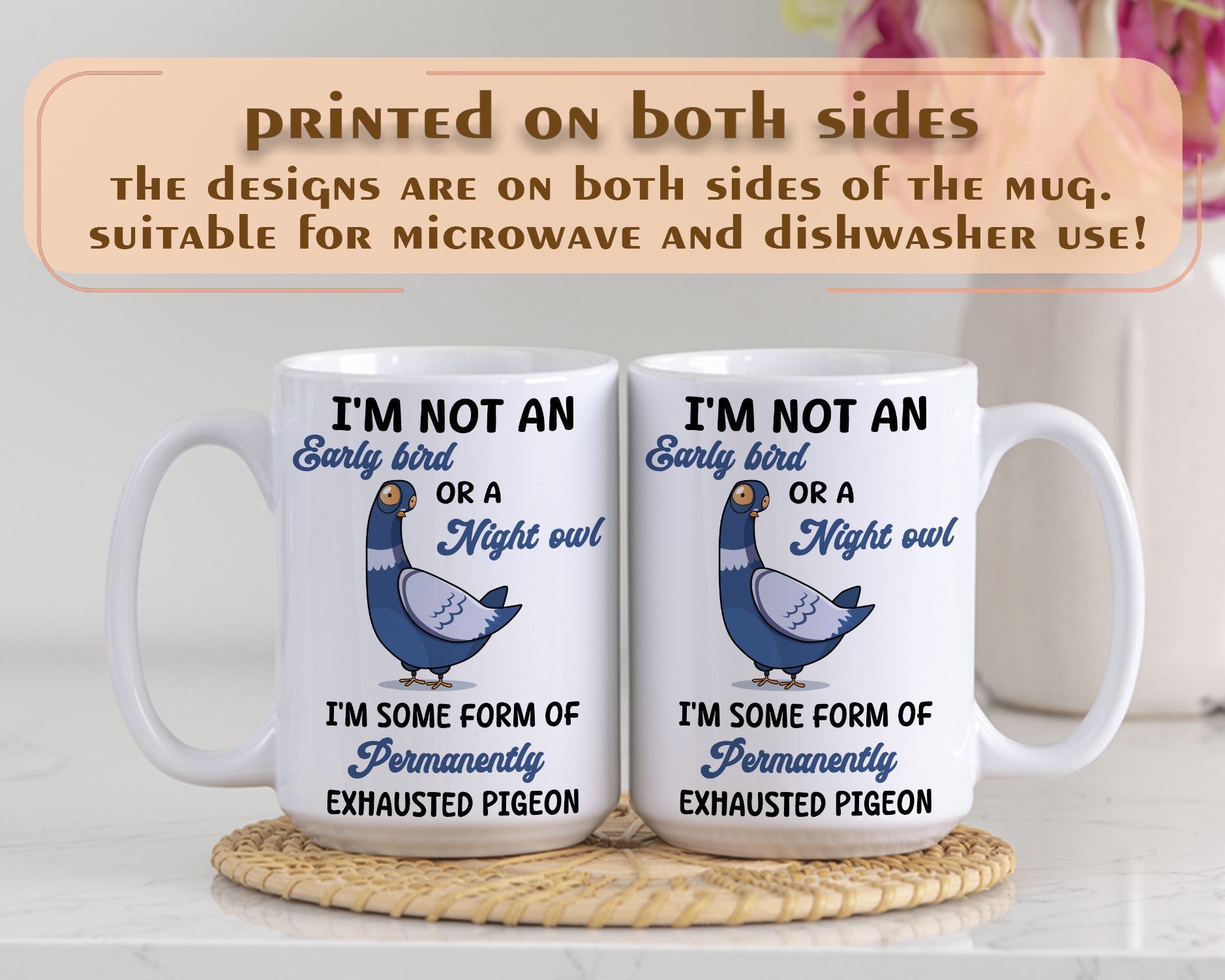 Permanently Exhausted Pigeon Coffee Mug, Humorous Gift For Tired People