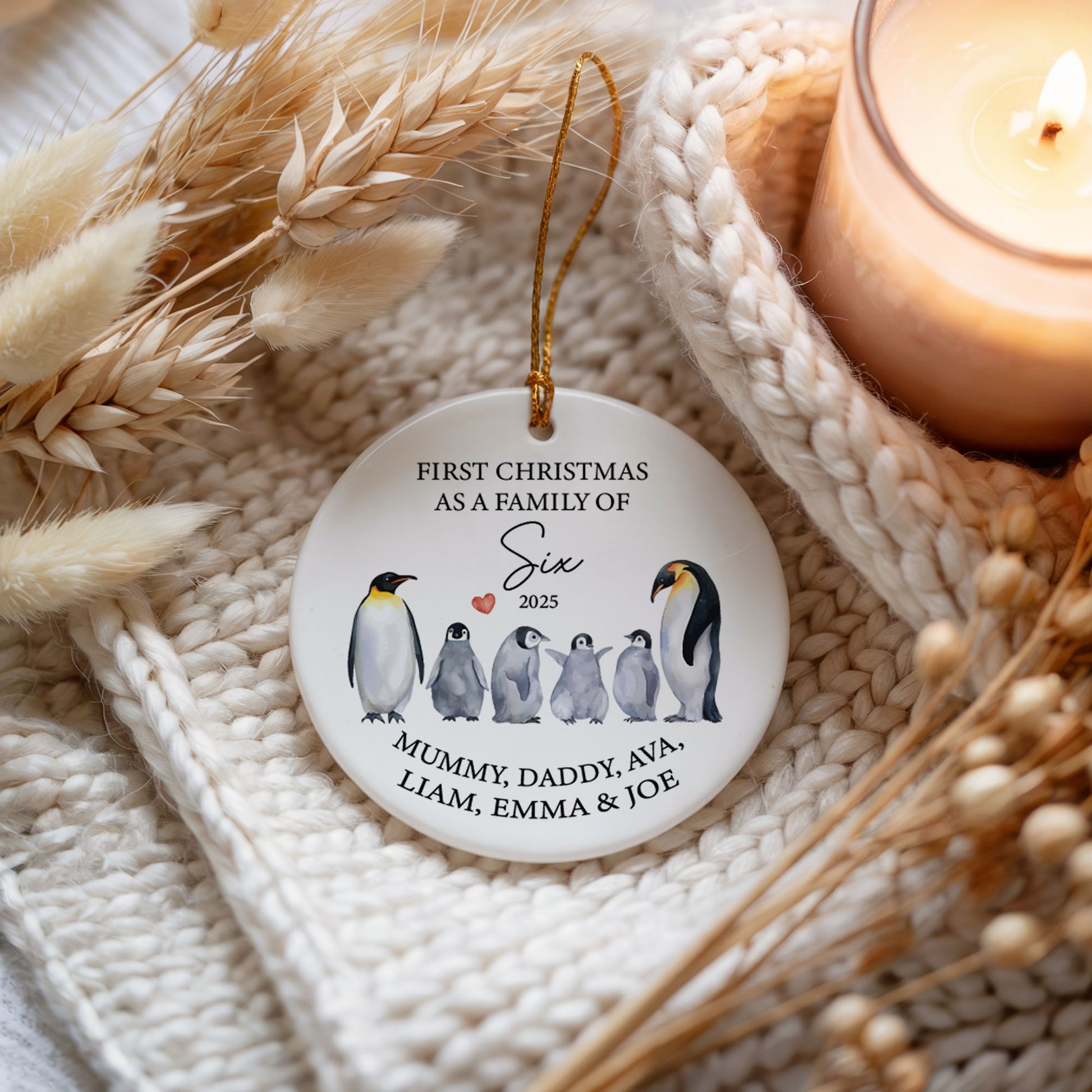 Personalized Penguin Theme Ornament, Ideal for First Family Christmas.