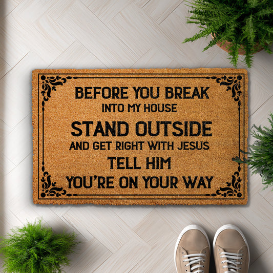 Get Right With Jesus Doormat: Humorous Religious Welcome Mat