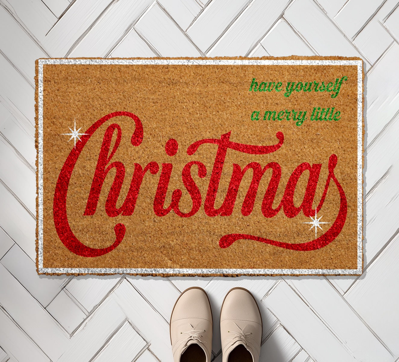 Merry Christmas Doormat, Festive Holiday Entrance Rug, Winter Welcome Mat