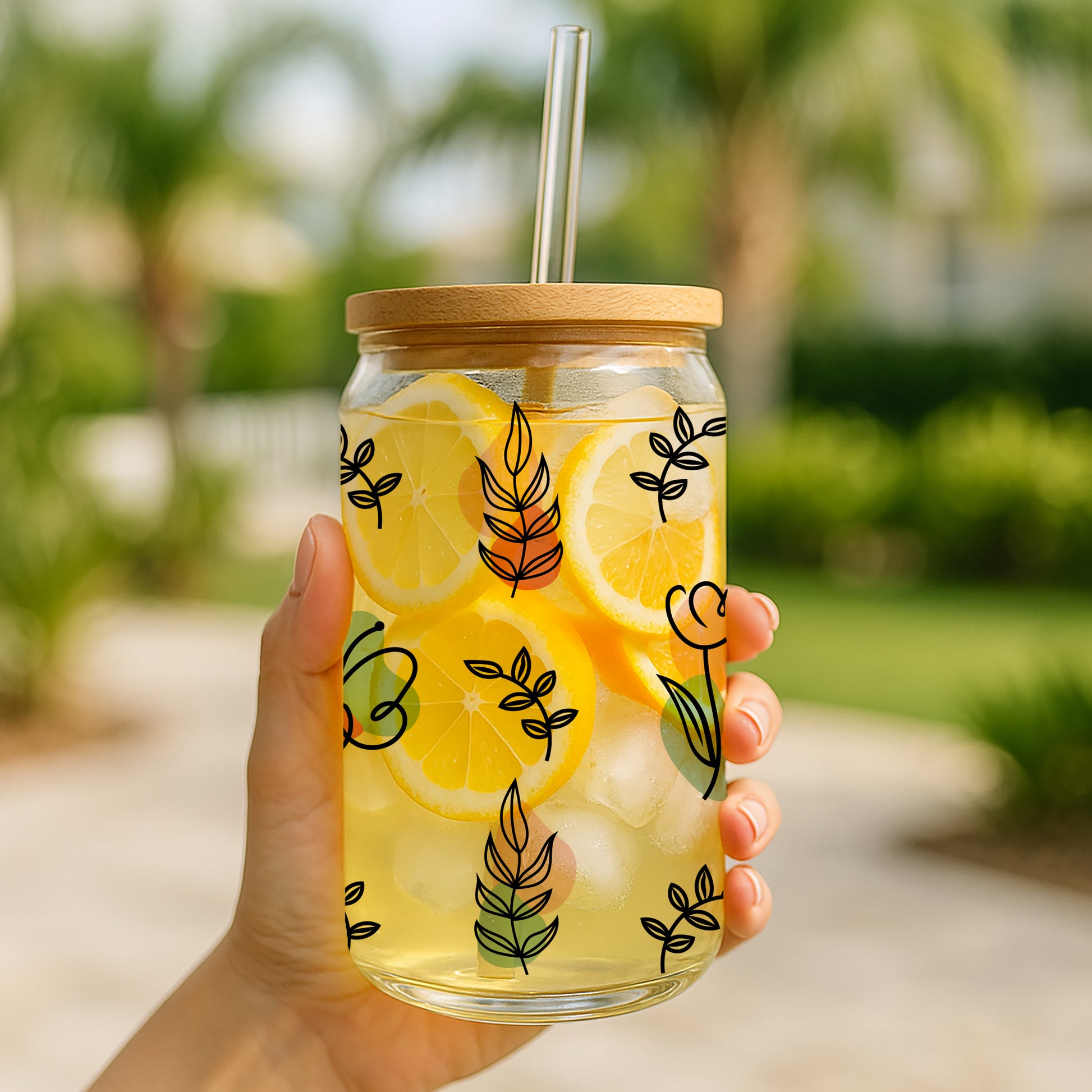 Modern Abstract Clear Glass Cup, Boho Line Art Lemonade Cup