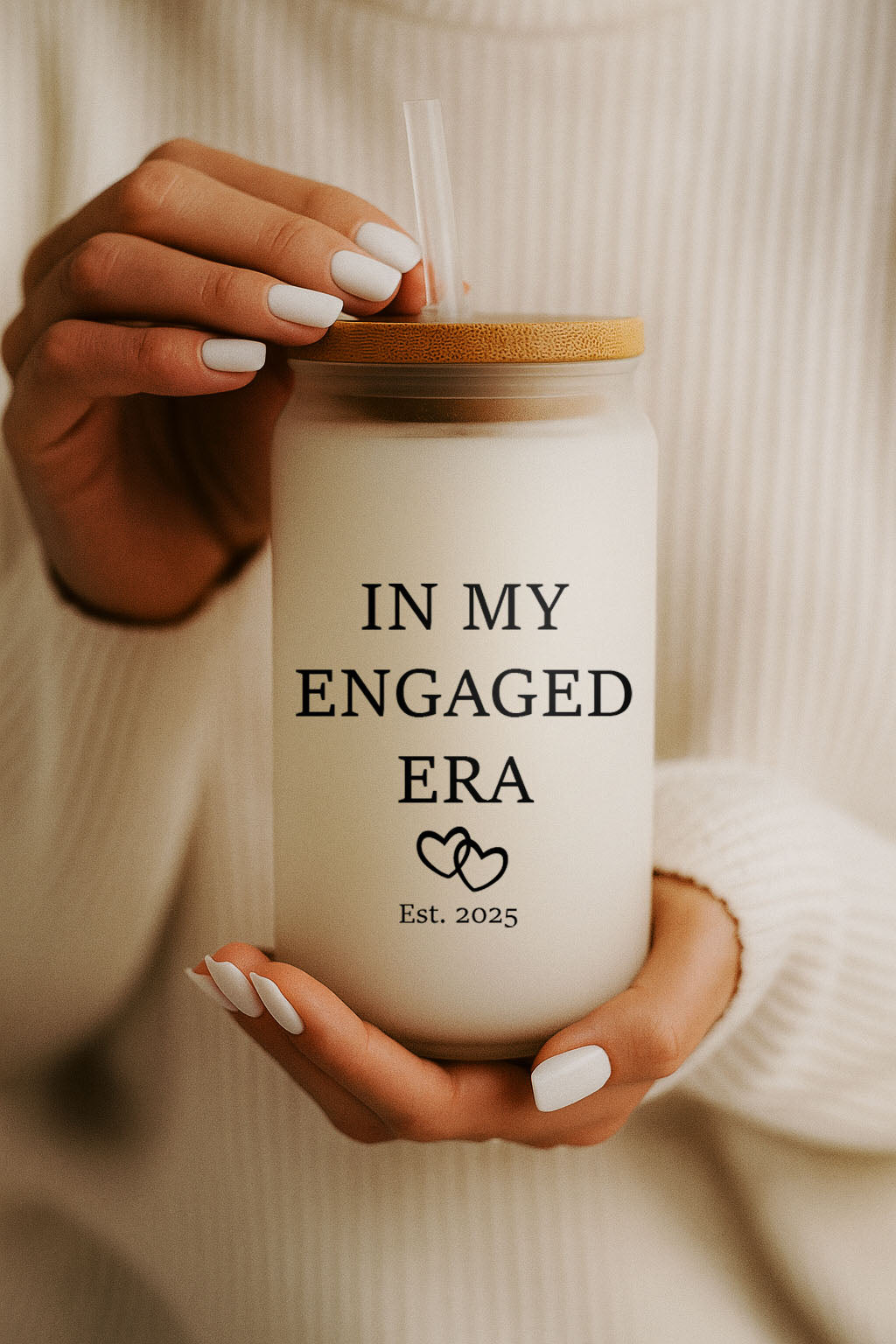Personalized Engagement Glass Tumbler, Bamboo Lid - Ideal Gift!