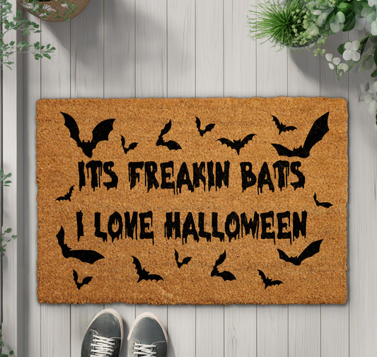 Freakin Bats Doormat, Spooky Season Welcome Rug, Gothic Entry Decor