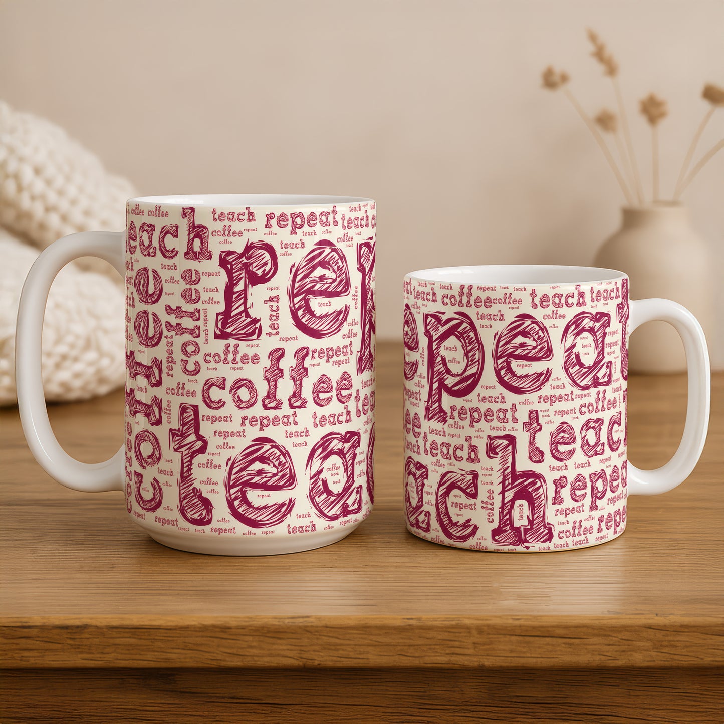 Teacher Vibes Mug, Pencil Sketch Design on Ceramic Cup