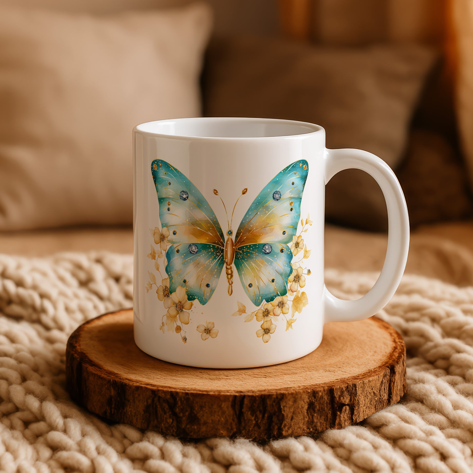 Boho Aesthetic Coffee Cup, Floral Butterfly Ceramic Tea Cup: Unique Mother's Day Gift