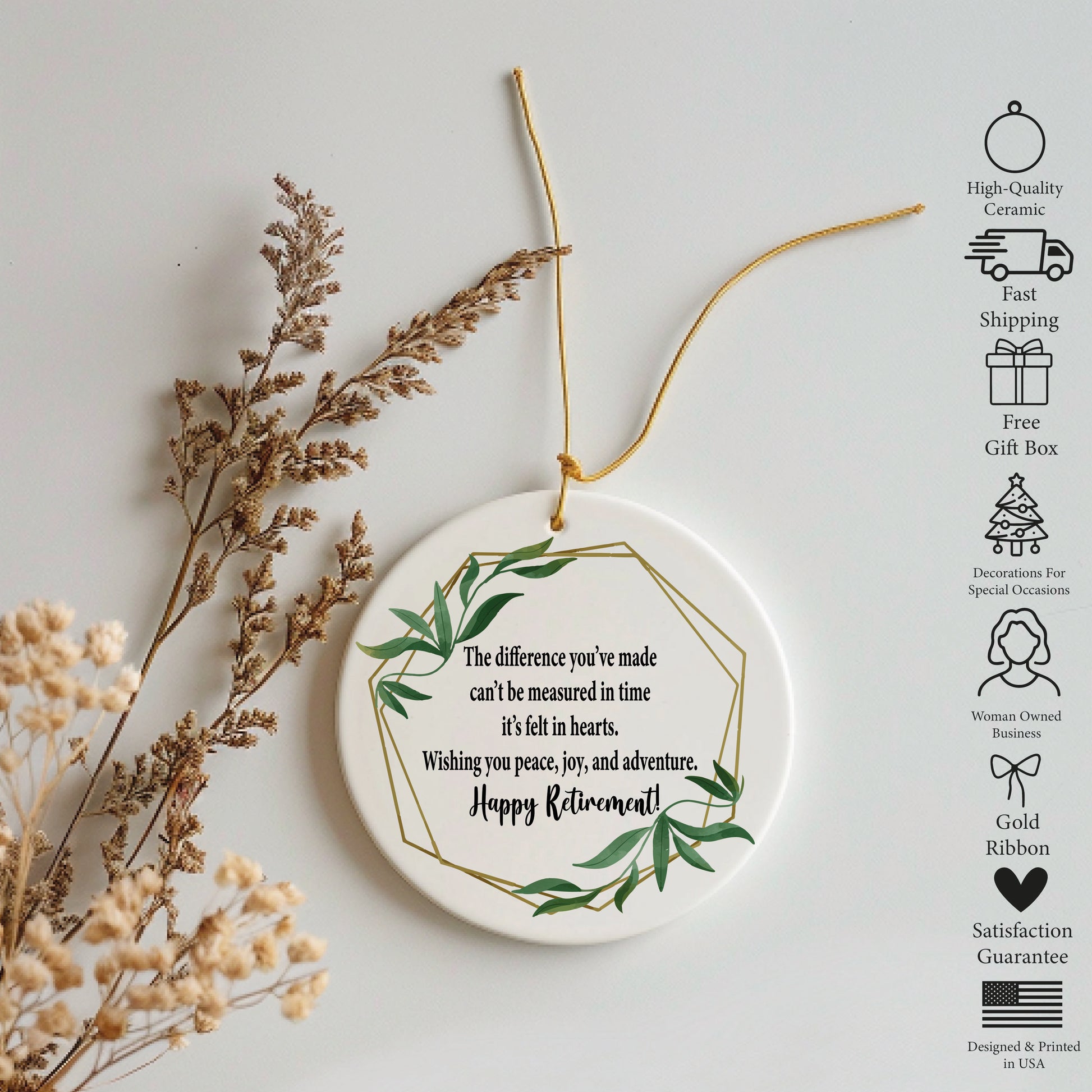 Elegant Retiree Ceramic Ornament, Meaningful Thank You Celebration Gift