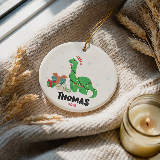 Cute Dinosaur Baby Boy Ornament, Personalized Xmas Keepsake, Newborn Gift
