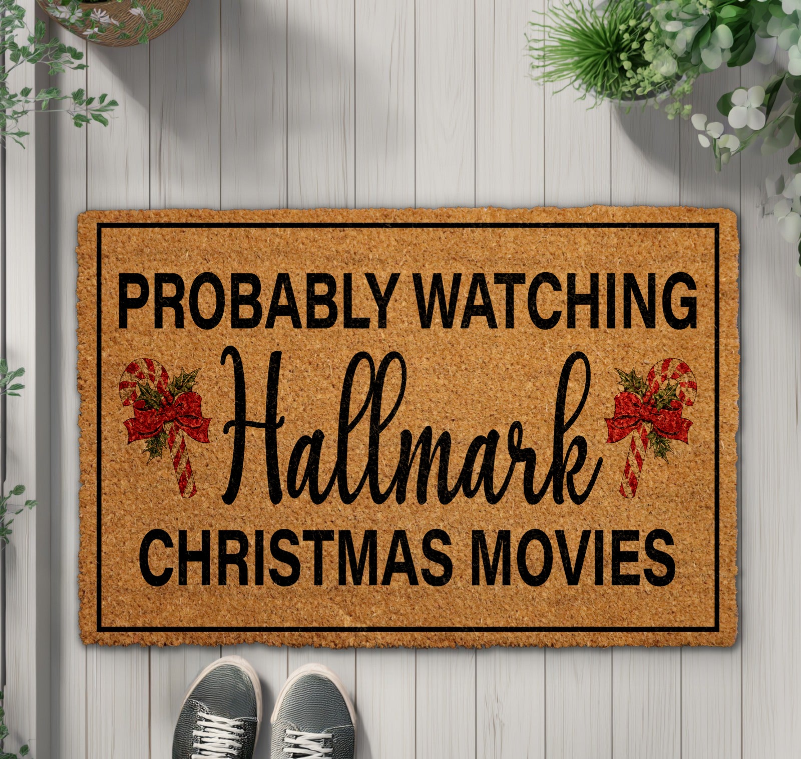 Cozy Winter Front Porch Rug, Funny Christmas Movies Welcome Mat