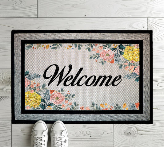 Botanical Welcome Mat, Spring Home Decor for Cottagecore Entryway