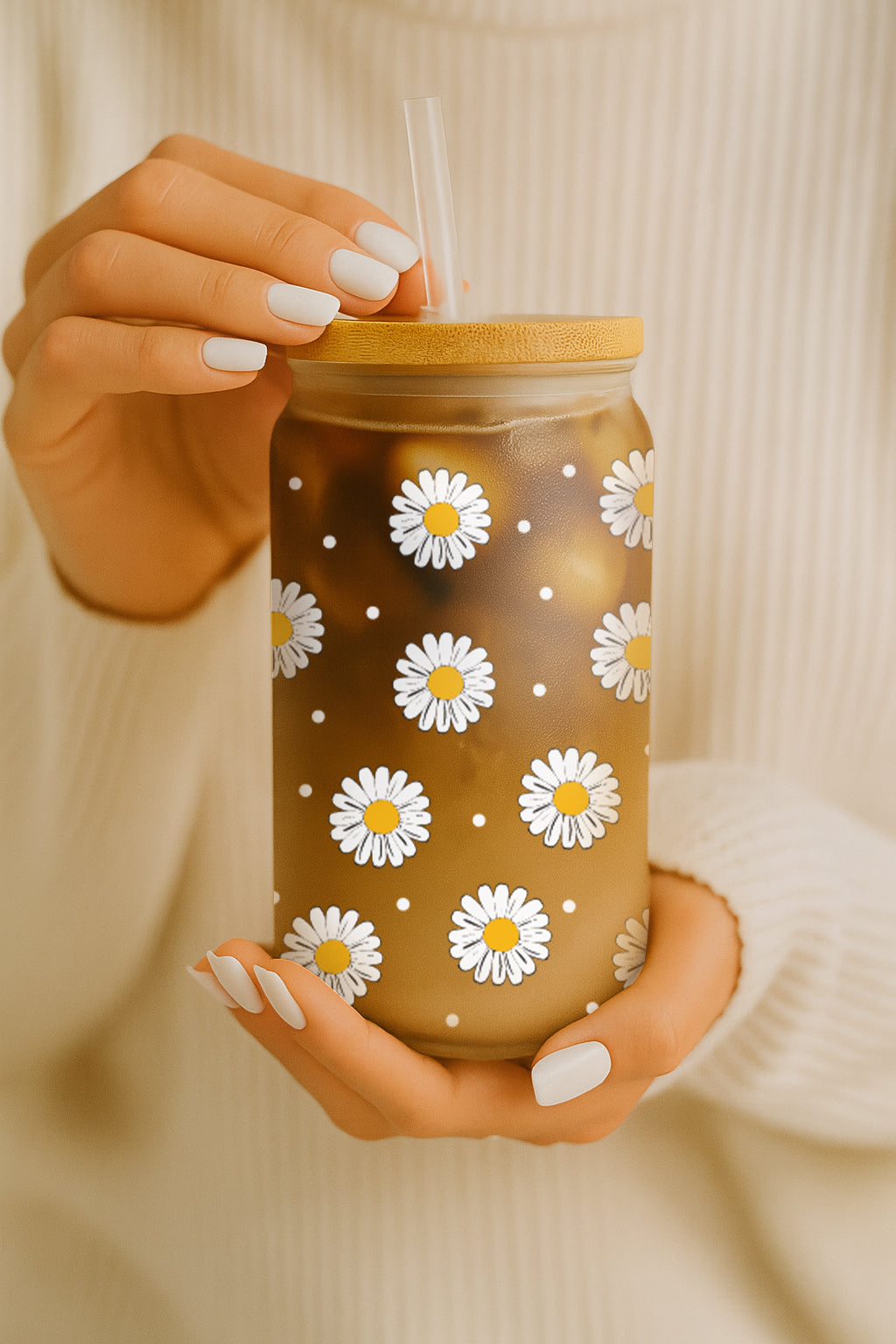 Floral Customizable Daisy Tumbler, Cute Eco-Friendly Iced Coffee Cup