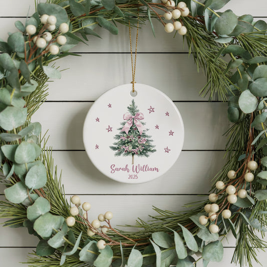 Personalized Pink Coquette Christmas Ornament, Unique Coworker Secret Santa Gift