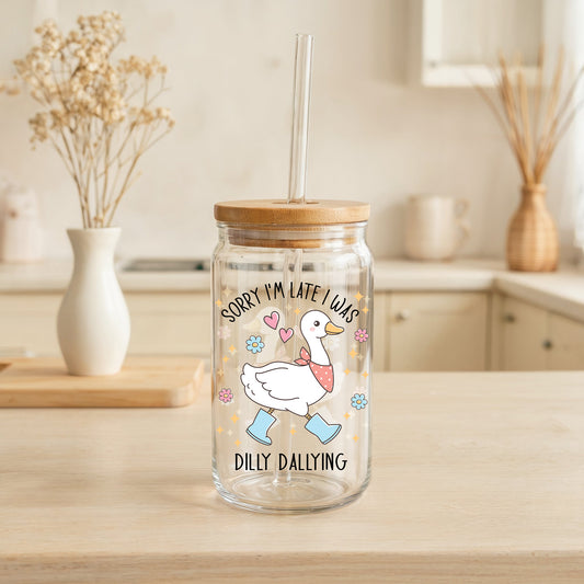Dilly Dallying Duck Tumbler, Humorous Animal Drinkware, Funny Saying Decor