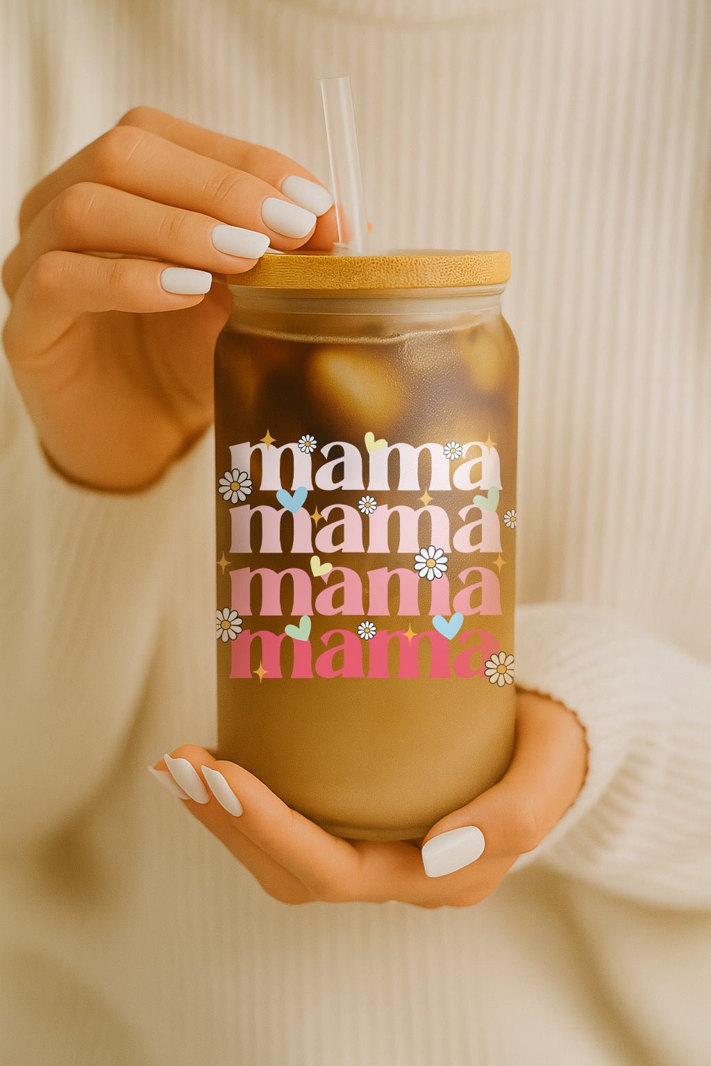 Floral Mama Can Tumbler, Mom's Birthday Gift with Bamboo Lid