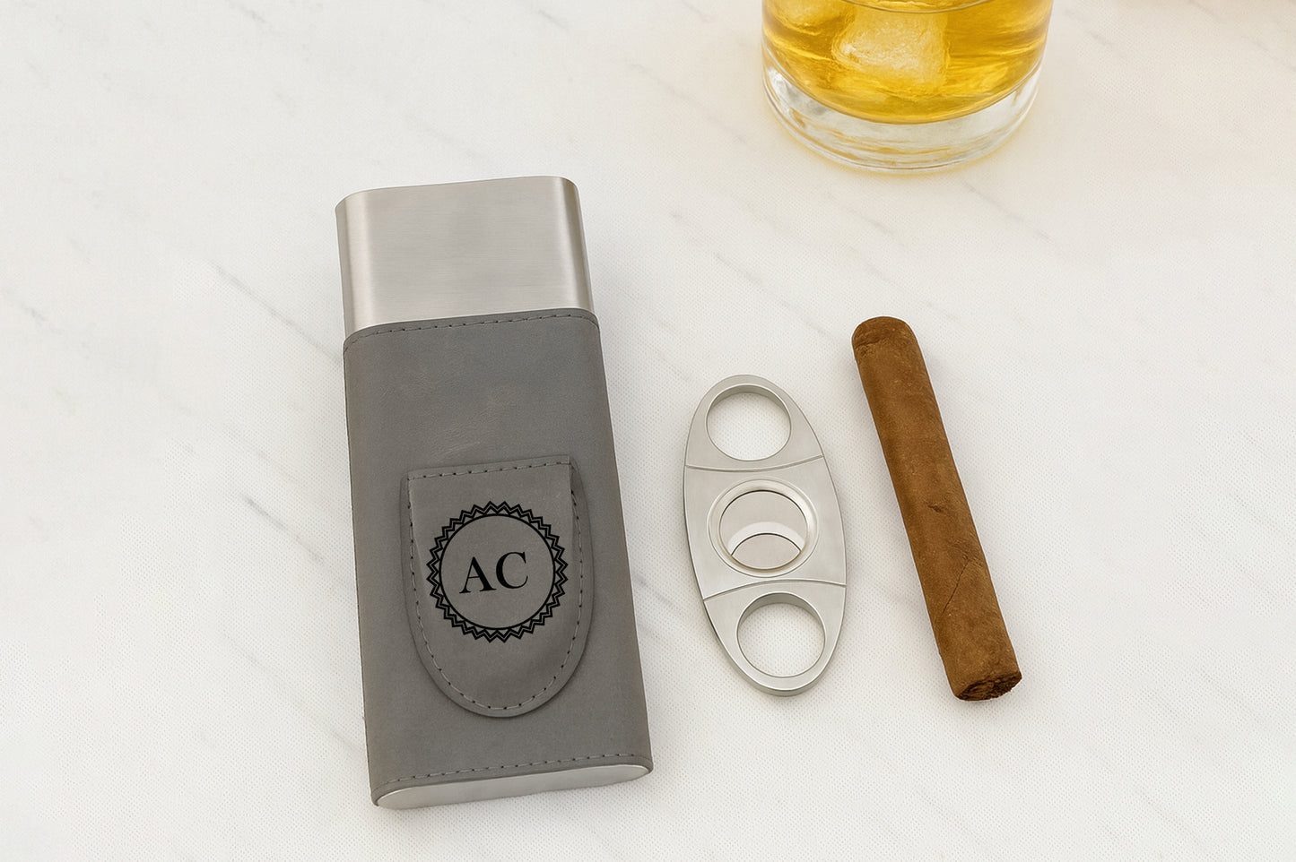 Personalized Sports Cigar Case & Cutter for Groomsmen, Dad - Engraved
