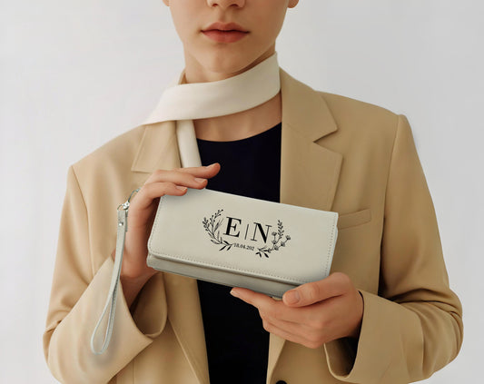 Custom Vegan Leather Wallet & Clutch, Engraved Anniversary Gift for Her