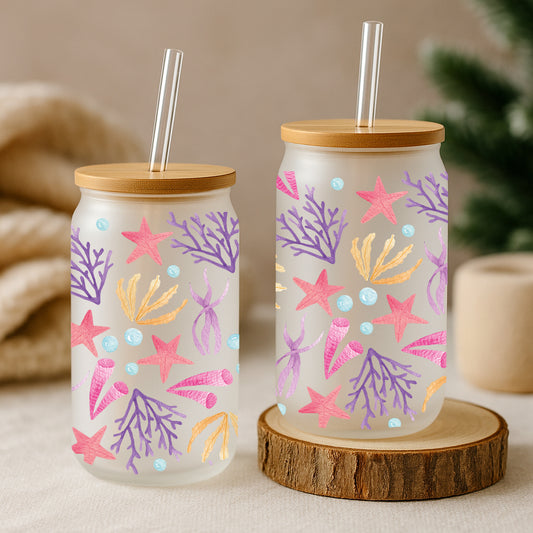 Seashells Glass Cup, Starfish Tumbler: Beach Trip Drinkware Vibes