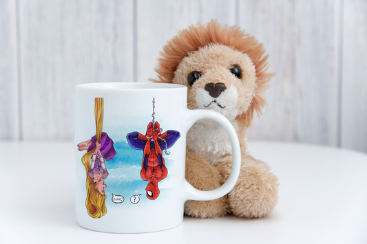 Rapunzel & Spider-Man Ceramic Mug: Disney-Marvel Crossover Superhero Gift!